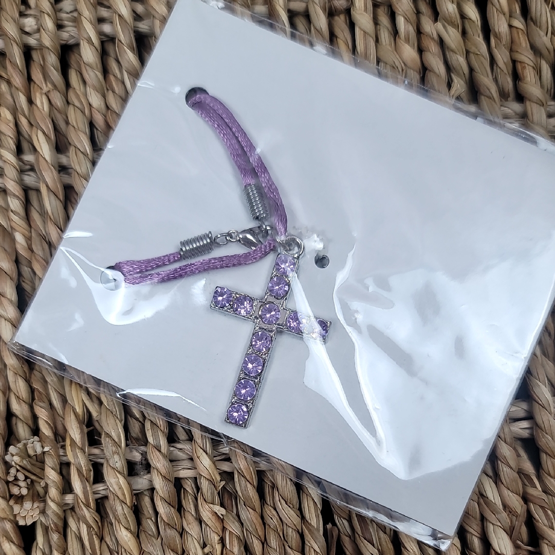 Michaels Brand Cross Necklace With Satin Cord Purple New Nwt